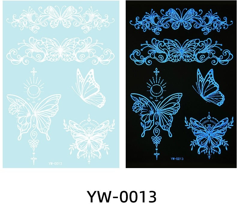 Butterfly tattoo stencils on a light blue and black background with 'YW-0013' label.